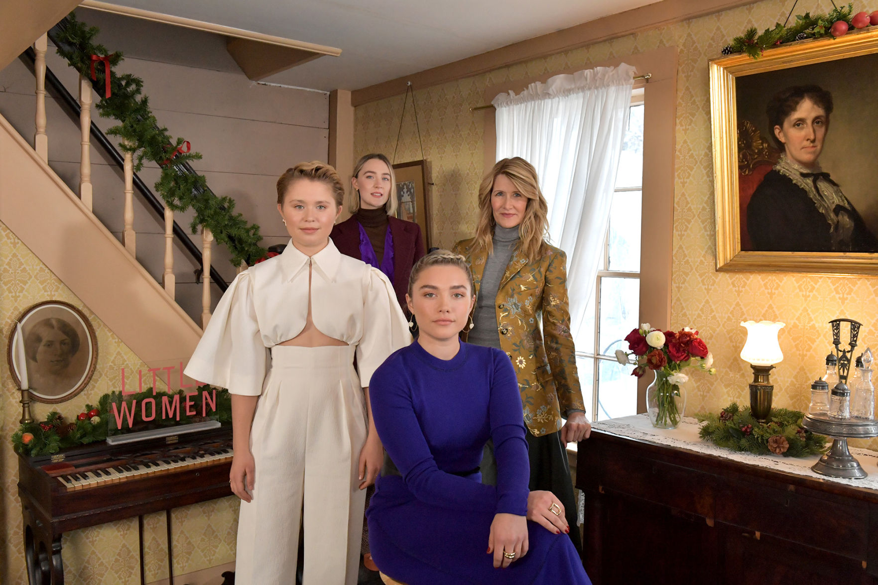 "Little Women" cast members (clockwise from left) Eliza Scanlan, Saoirse Ronan, Florence Pugh and Laura Dern attend the "Little Women" Orchard House photo call at the Louisa May Alcott Orchard House on Dec. 4, 2019 in Concord, Mass. Although filming for the movie didn't take place in the house, the property -- open for guided tours -- is worth a visit for Alcott fans.